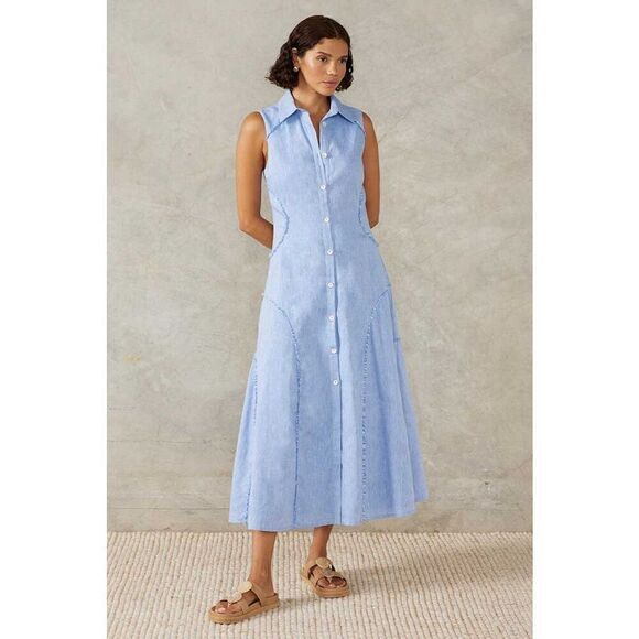MON RENN SHORE MIDI DRESS - AQUATIC BLUE Beach 🏝️ Brunch Dress size M NWT$259 - Picture 1 of 10